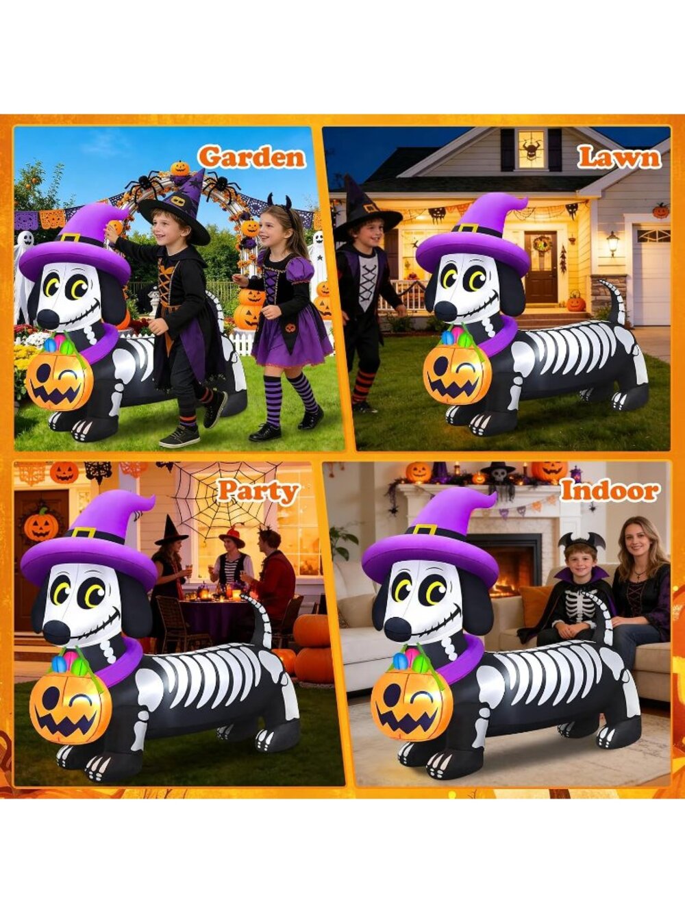 🎃 5FT Skeleton Dachshund Weiner Dog Halloween Inflatables Outdoor Decorations - Picture 2 of 6